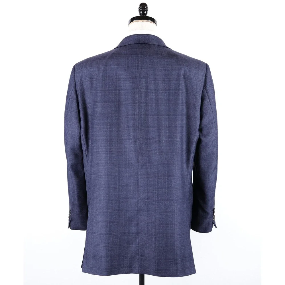 Dunhill London x Zegna Sport Coat 44L Blue Plaid Silk Wool Blazer Made in Italy